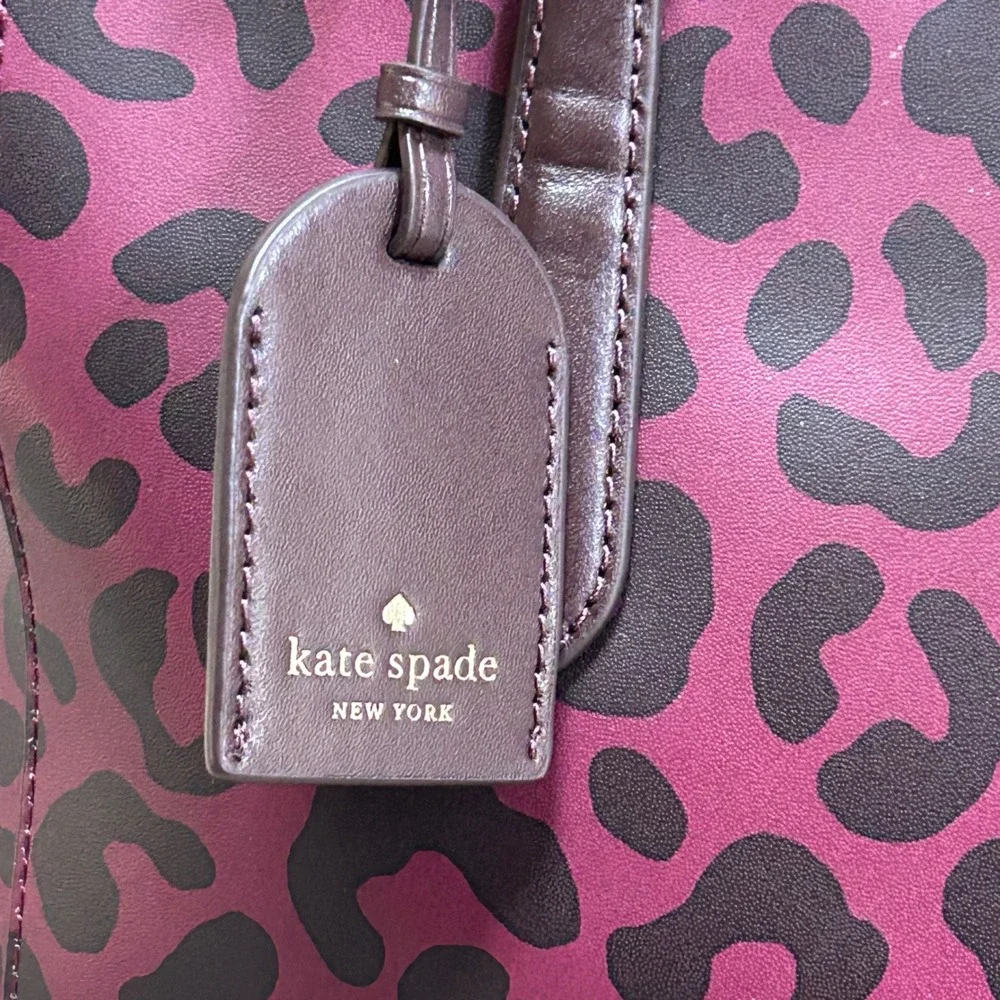 Kate Spade Tote Bag Womens Large Plum Black Leopard Animal Print Shoulder Bag